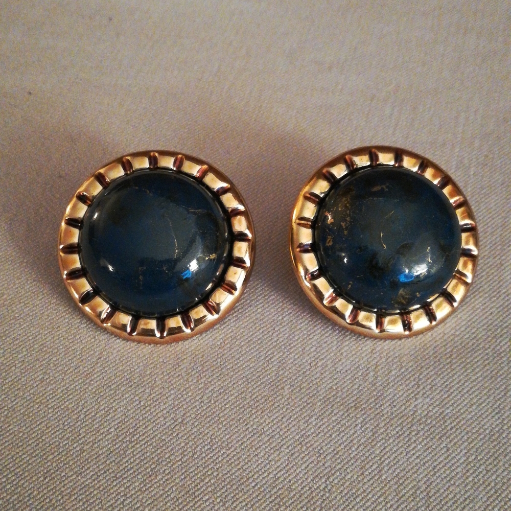 Vintage Dark Blue & Gold Earrings